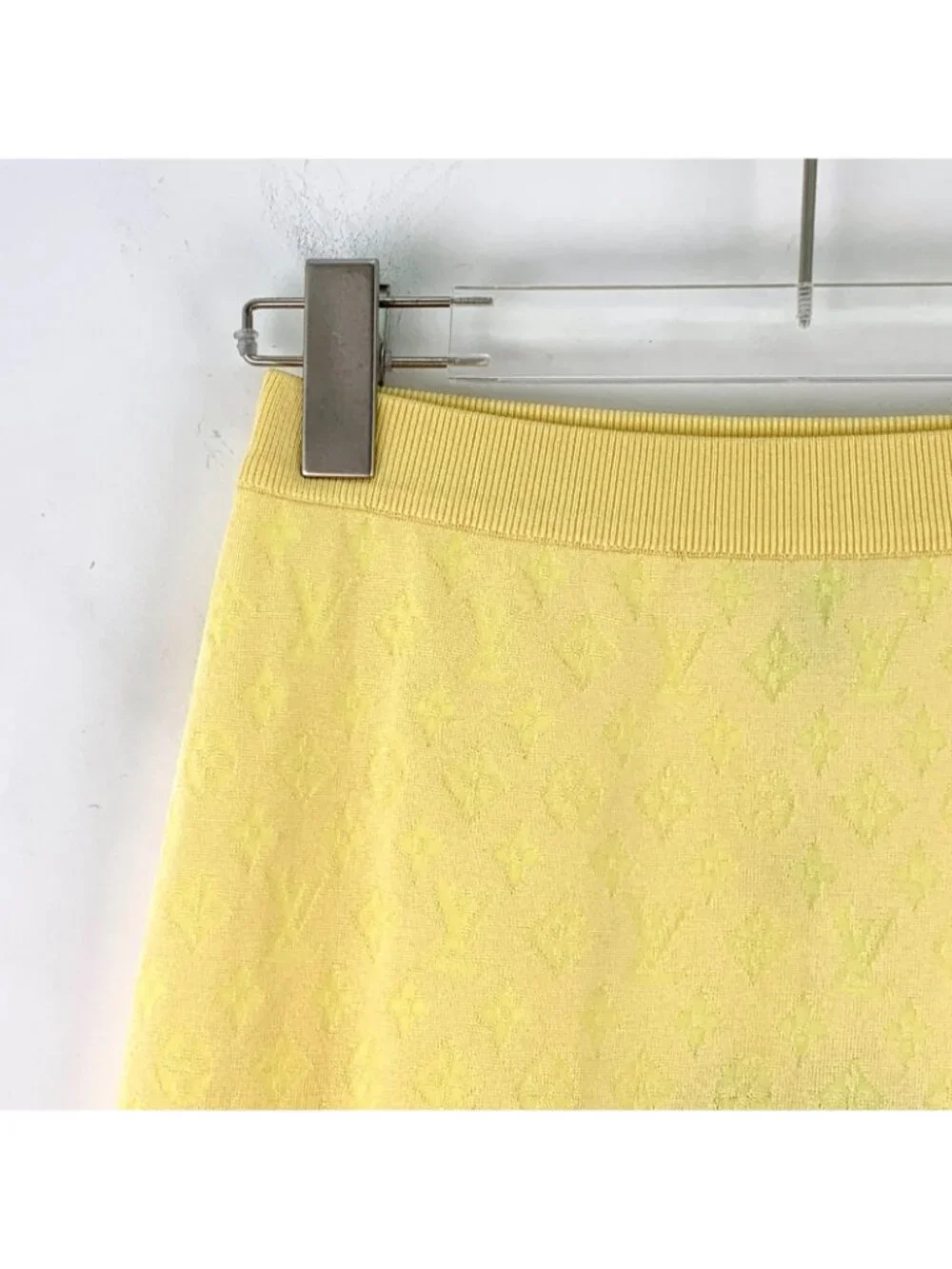 Louis Vuitton 2024 Yellow Logo Jacquard Silk Knit Midi Skirt